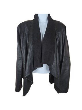 Express Black Faux Leather Waterfall Jacket Open Front Womens L